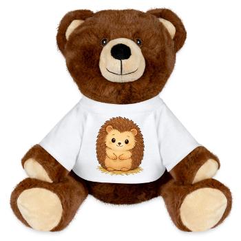 Hérisson câlin sur foin - Nounours RecycelBär® marron - blanc - Devant