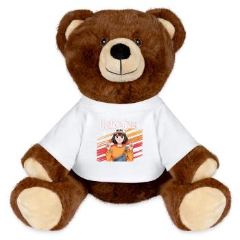 Anime Girl Peace & Hope – Look rétro vintage - Nounours RecycelBär® marron - blanc - Devant