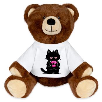 Schwarze Katze mit rosa Donut - MiniFeet® RecycelBär® Braun - Weiß - Vorne