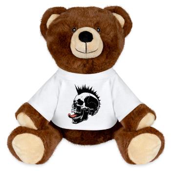 Skull Mohawk Punk Rocker Totenkopf - MiniFeet® RecycelBär® Teddy Bear Brown - white - Front