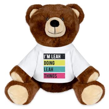 Ich bin Leah und mache Leah Things Retro Farben - MiniFeet® RecycelBär® Braun - Weiß - Vorne