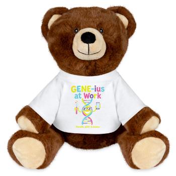 GENE ius at work Science Humor - MiniFeet® RecycelBär® Teddy Bear Brown - white - Front