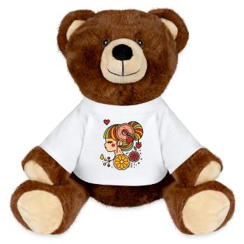 Colorful Woman Profile with Donut and Fruits - MiniFeet® RecycelBär® Teddy Bear Brown - white - Front
