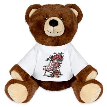 T-shirt de chaise longue vintage – Été et fleurs - Nounours RecycelBär® marron - blanc - Devant