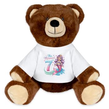 Meerjungfrau 7. Geburtstag 7 Jahre - MiniFeet® RecycelBär® Braun - Weiß - Vorne