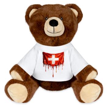Drapeau suisse dégoulinant - Nounours RecycelBär® marron - blanc - Devant