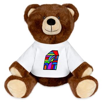 Farbiges Haus Mosaik  - MiniFeet® RecycelBär® Braun - Weiß - Vorne