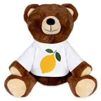 Zitrus-Illustration mit Zitronenblättern - MiniFeet® RecycelBär® Braun - Weiß - Vorne