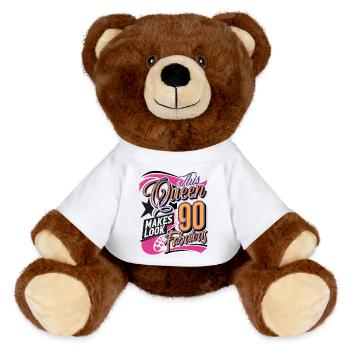 90. Geburtstag Queen - MiniFeet® RecycelBär® Braun - Weiß - Vorne