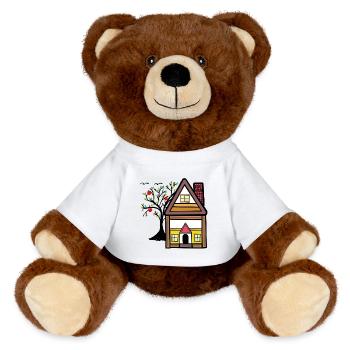 Kleines Haus Hütte Apfelbaum ländlich Dorf - MiniFeet® RecycelBär® Braun - Weiß - Vorne