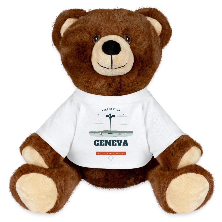 Geneva badge on a minifeet® recycelbär® teddy bear brown, white
