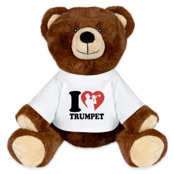 I Love Trumpet - Trompeten Spieler - Hobby - MiniFeet® RecycelBär® Braun - Weiß - Vorne