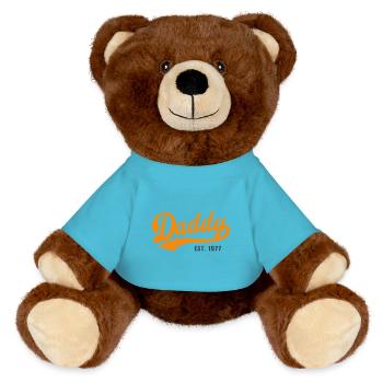 Daddy - Bester Dad Daddy Papa der Welt - est. 1977 - MiniFeet® RecycelBär® Braun - Atollblau - Vorne