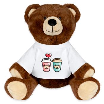 Coffee to go Paar Liebe Herz Kaffee Valentinstag - MiniFeet® RecycelBär® Braun - Weiß - Vorne