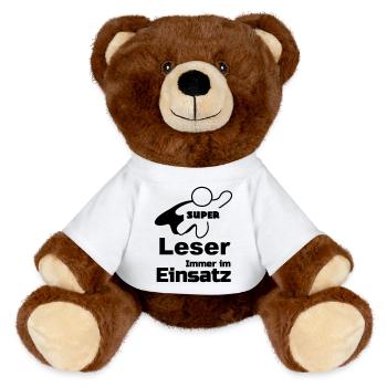 Super Leser Geschenk - MiniFeet® RecycelBär® Braun - Weiß - Vorne