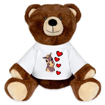 Poulain bébé cheval coeur enfant cadeau d’anniversaire - Nounours RecycelBär® marron - blanc - Devant