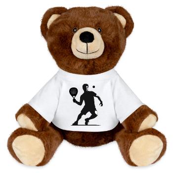Padelspieler vorne schwarz - MiniFeet® RecycelBär® Braun - Weiß - Vorne