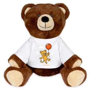 Fröhlicher Löwe mit Ballon schwebt durch die Lüfte - MiniFeet® RecycelBär® Braun - Weiß - Vorne