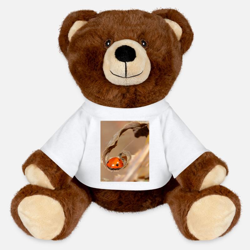 Coccinelle sur feuille séchée - Nounours RecycelBär® marron - blanc