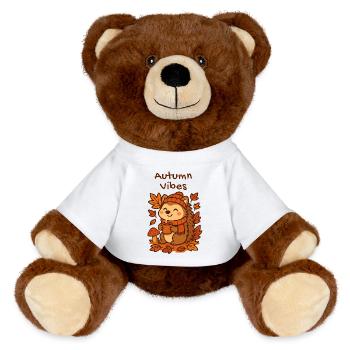 Herbst kuscheliger Igel mit Tee Cozy Autumn - MiniFeet® RecycelBär® Braun - Weiß - Vorne