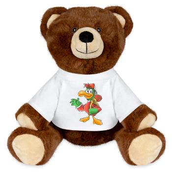 Funny hiking bird - MiniFeet® RecycelBär® Teddy Bear Brown - white - Front