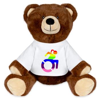 Rollstuhlmädchen LGBTQ-Symbol # - MiniFeet® RecycelBär® Braun - Weiß - Vorne