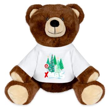 Xmas Christmas Tree Design - Festive Gift Idea - MiniFeet® RecycelBär® Teddy Bear Brown - white - Front