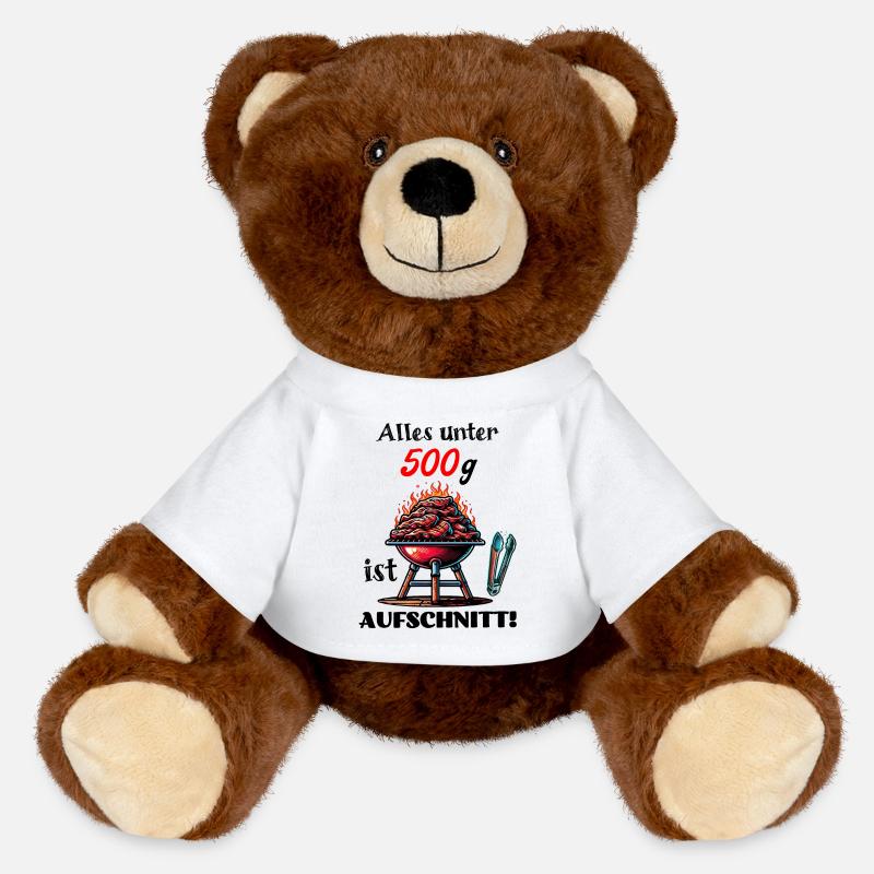 Grillen lustiger Spruch Fleisch Humor Aufschnitt - MiniFeet® RecycelBär® Braun - Weiß