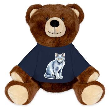 Russian Blue Cat Watercolor - MiniFeet® RecycelBär® Teddy Bear Brown - french navy - Front