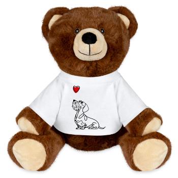 Rauhaadackel mit Herz, Dackel mit Herz. - MiniFeet® RecycelBär® Braun - Weiß - Vorne