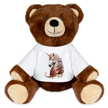 Majestueux écusson licorne – Élégance et fantaisie - Nounours RecycelBär® marron - blanc - Devant