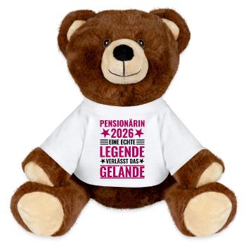 Pensionärin 2026 Eine Legende verlässt das Gelände - MiniFeet® RecycelBär® Braun - Weiß - Vorne