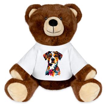 Bunter Hund mit Blumenmustern Hunde Sommeroutfit - MiniFeet® RecycelBär® Braun - Weiß - Vorne