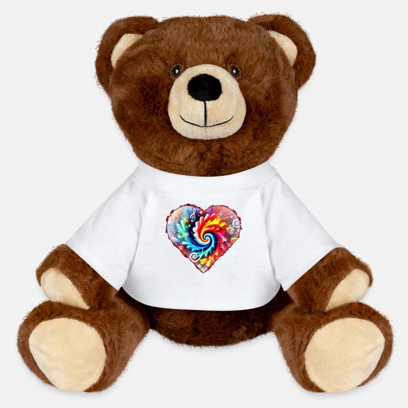 Psychedelisches Regenbogenherz - MiniFeet® RecycelBär® Braun - Weiß