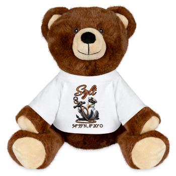 Sylt Seagull avec ancre et coordonnées GPS - Nounours RecycelBär® marron - blanc - Devant