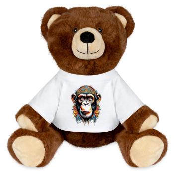 Colorful Monkey Portrait with Tribal Pattern - MiniFeet® RecycelBär® Teddy Bear Brown - white - Front