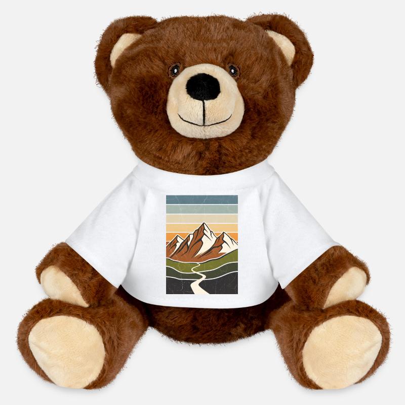 Randonnée - Montagnes et chemin rétro - Nounours RecycelBär® marron - blanc