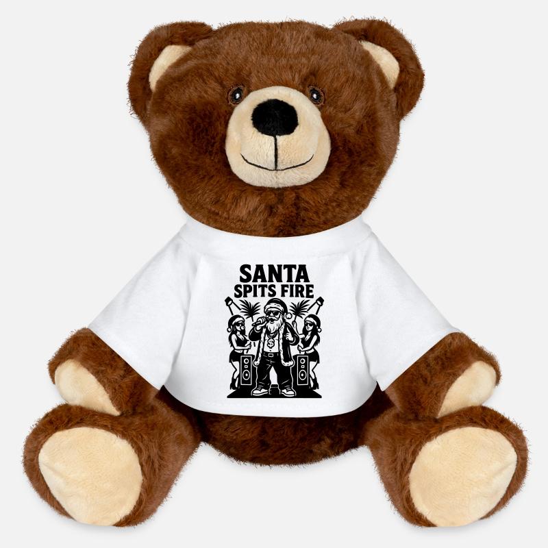 Rapper Santa Claus Santa Spits Fire - MiniFeet® RecycelBär® Teddy Bear Brown - white