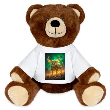 Celestial bull forged from starlight and eternal - MiniFeet® RecycelBär® Teddy Bear Brown - white - Front