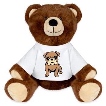 Bulldogge Hunde T-shirt Hundeshirt Geschenk  - MiniFeet® RecycelBär® Braun - Weiß - Vorne