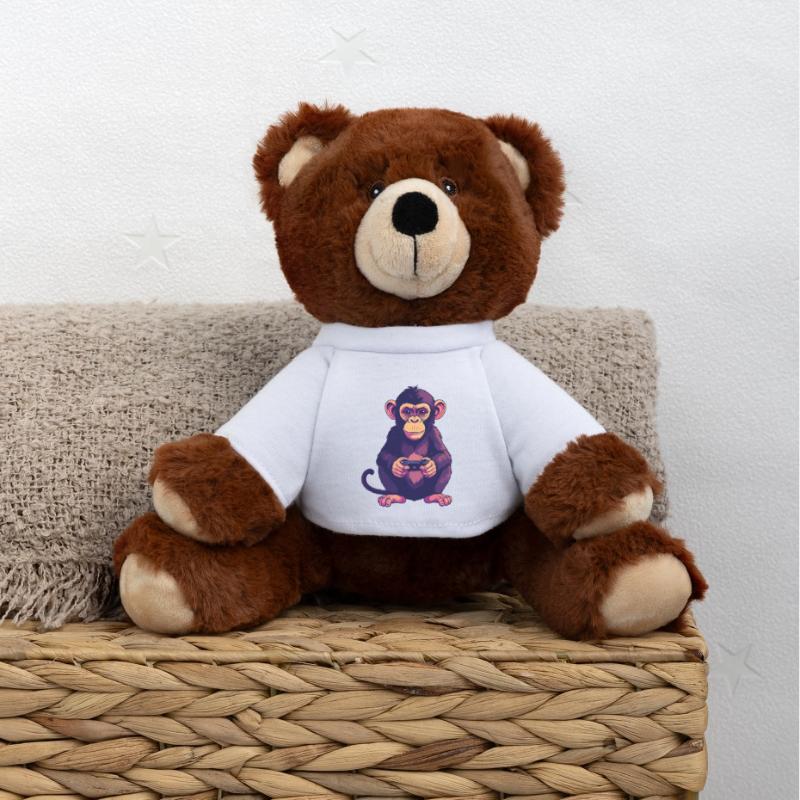 Monkey on controller playing console gaming MiniFeet® RecycelBär® Teddy Bear Brown