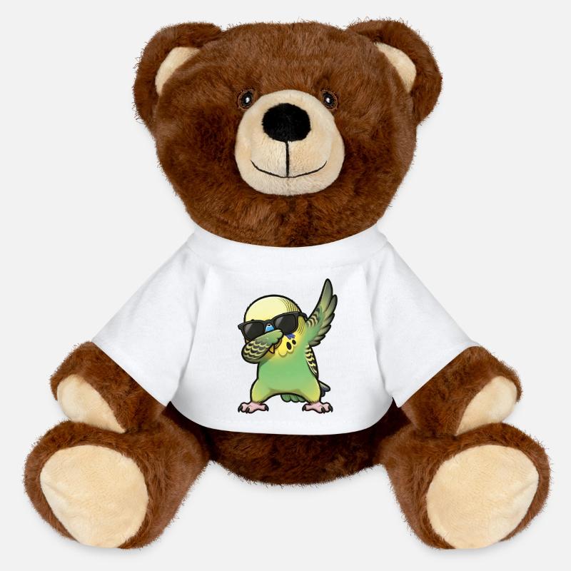 Dabbing budgie green - MiniFeet® RecycelBär® Teddy Bear Brown - white