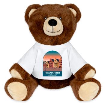 Poster de voyage vintage de la Skyline de Francfort, Allemagne - Nounours RecycelBär® marron - blanc - Devant