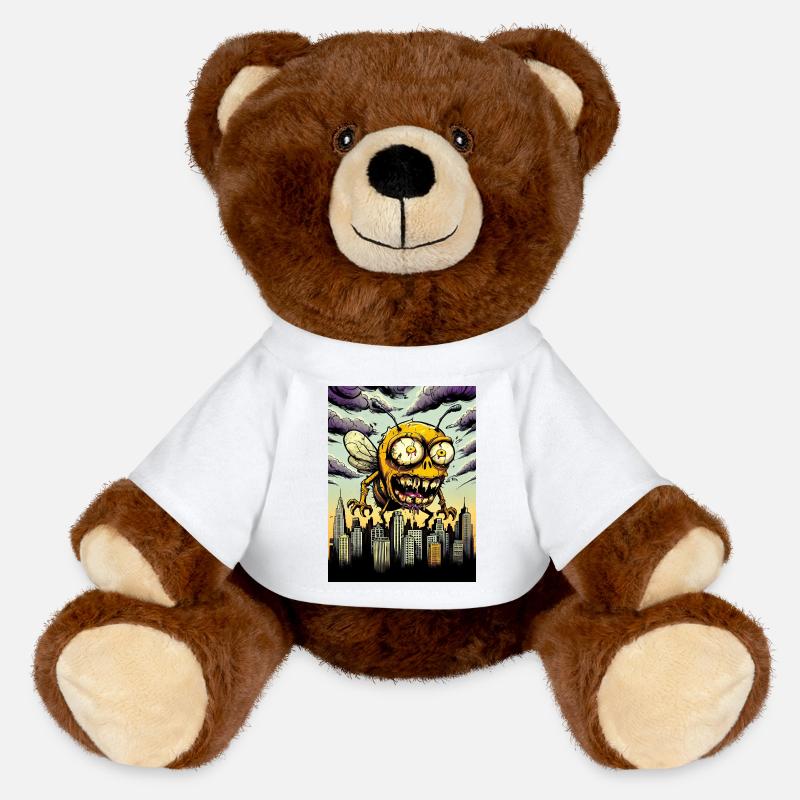 Grotesque horror bee over city - MiniFeet® RecycelBär® Teddy Bear Brown - white