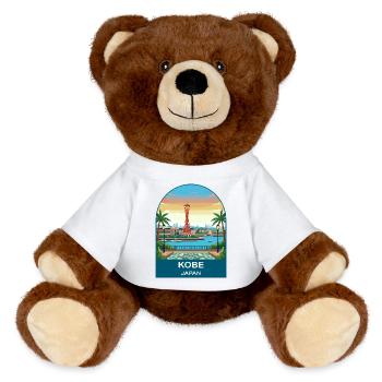 Kobe Japan Port Tower Vintage-Reisekunst - MiniFeet® RecycelBär® Braun - Weiß - Vorne