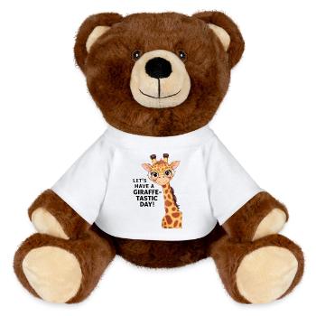 Let’s have a fantastic day - Funny giraffe - MiniFeet® RecycelBär® Teddy Bear Brown - white - Front