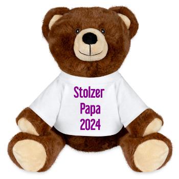 Proud Dad 2024 – for new fathers - MiniFeet® RecycelBär® Teddy Bear Brown - white - Front