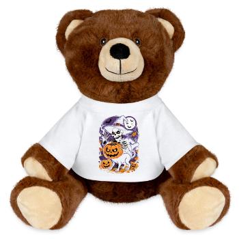 Halloween Skeleton Witch with Pumpkins - MiniFeet® RecycelBär® Teddy Bear Brown - white - Front