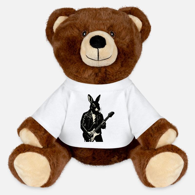 Rabbit in Leather plays Guitar - MiniFeet® RecycelBär® Teddy Bear Brown - white