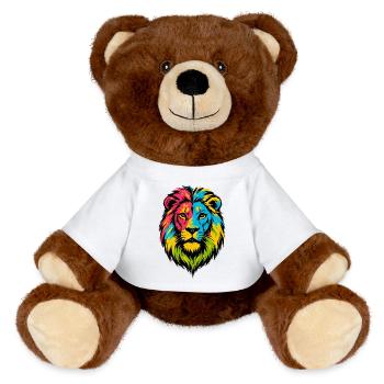 Lion sauvage coloré - Art couleurs Pop - Nounours RecycelBär® marron - blanc - Devant